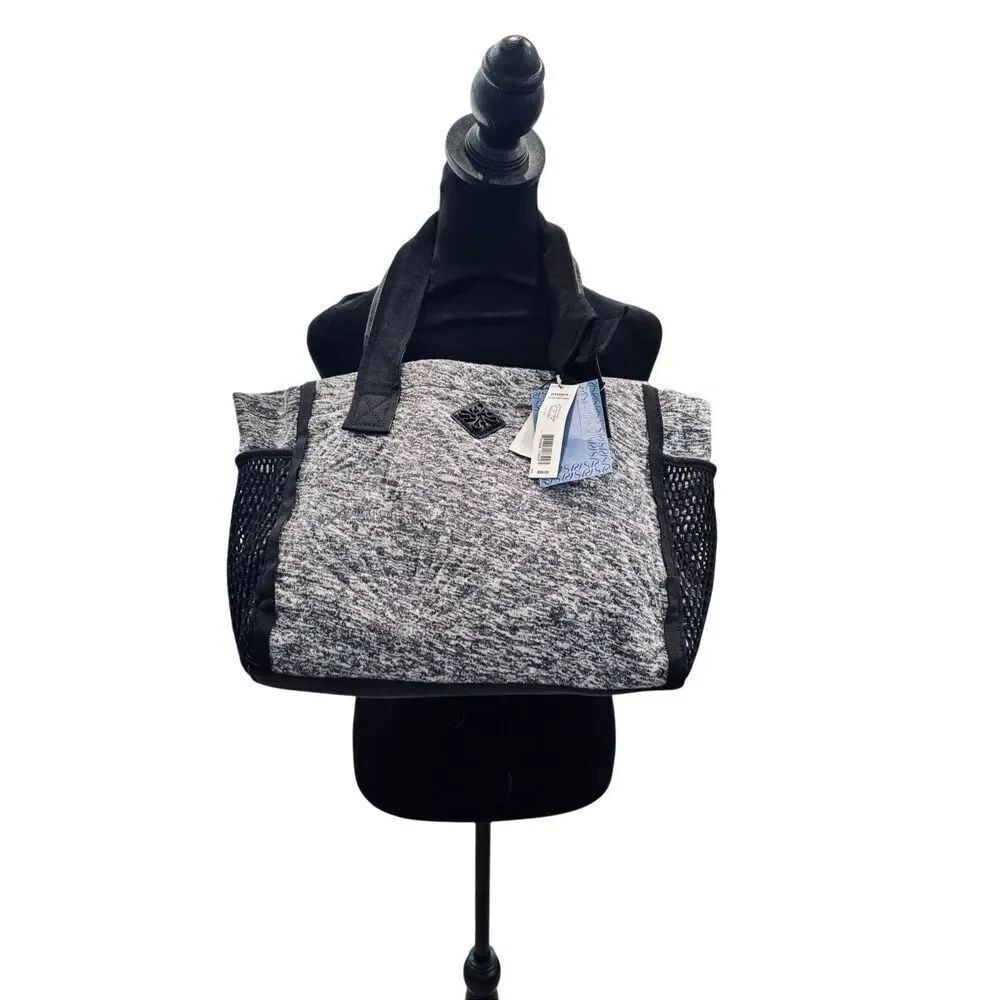 Simply Vera Wang Tote Bag Heather Gray Black NWT Knit Shoulder Bag Mesh Pockets